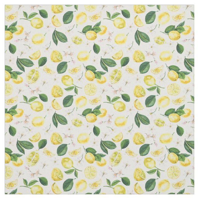 Fresh Lemons Floral Citrus Fruits Summer Pattern Fabric (Swatch)