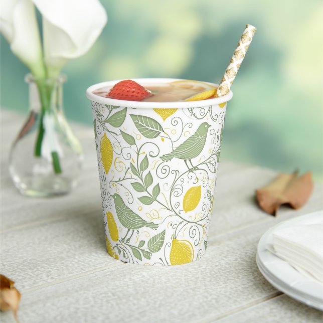 Fresh Lemons, Leaves and Birds ID1052 Paper Cups (Insitu)