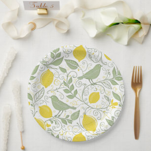 Fresh Lemons, Leaves and Birds ID1052 Paper Plate
