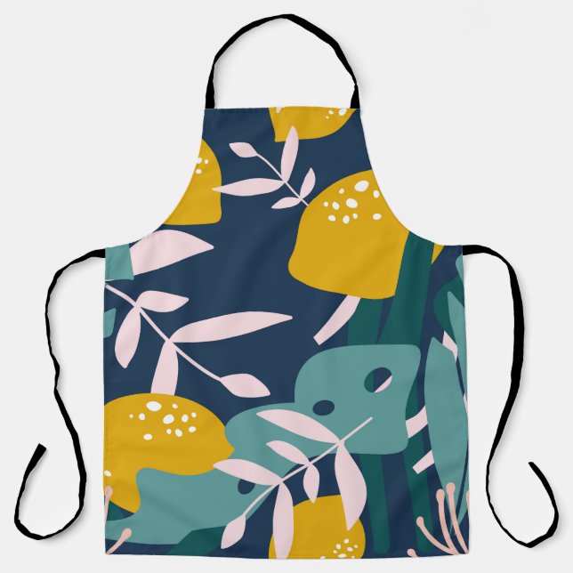 Fresh lemons, leaves background. Hand drawn overla Apron (Front)
