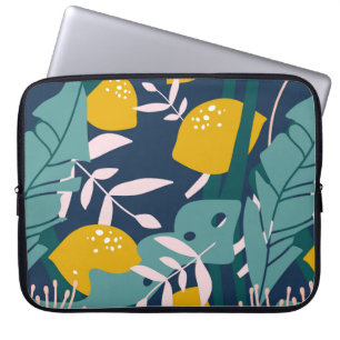 Fresh lemons, leaves background. Hand drawn overla Laptop Sleeve