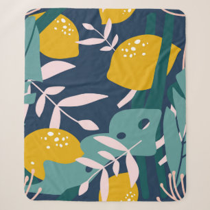 Fresh lemons, leaves background. Hand drawn overla Sherpa Blanket