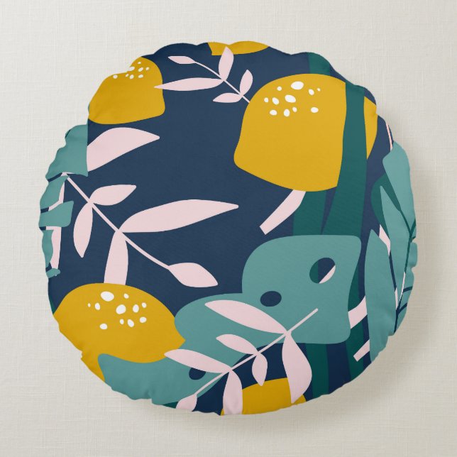 Fresh Lemons: Overlapping Vintage Pattern Round Cushion (Front)