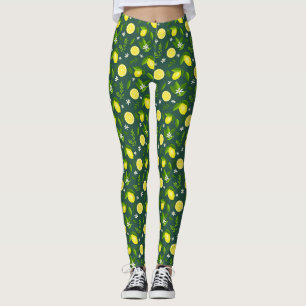 Fresh lemons with flowers and leaves leggings