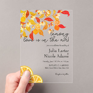 Fresh Lemony Love Citrus Foliage Wedding Acrylic Invitations