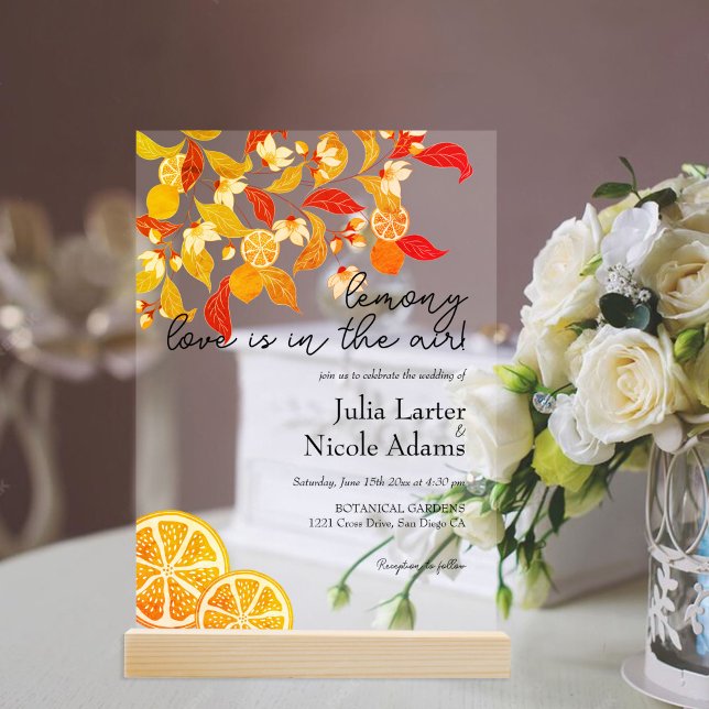 Fresh Lemony Love Citrus Foliage Wedding Acrylic Invitations (Creator Uploaded)
