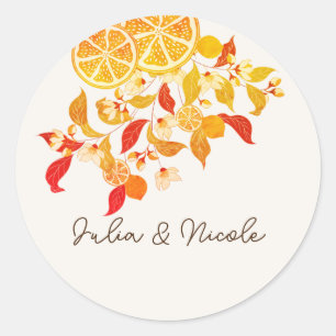 Fresh Lemony Love Citrus Foliage Wedding Classic Round Sticker