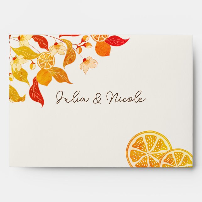 Fresh Lemony Love Citrus Foliage Wedding Envelope (Front)