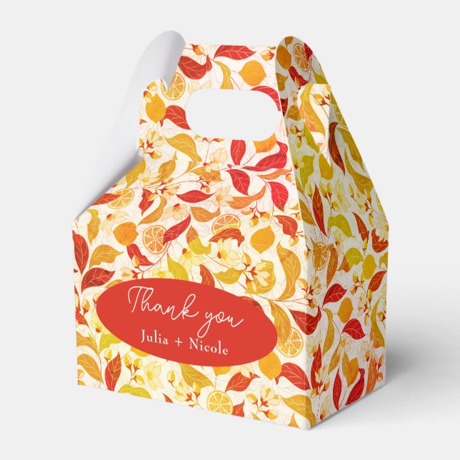 Fresh Lemony Love Citrus Foliage Wedding Favour Box (Front Side)