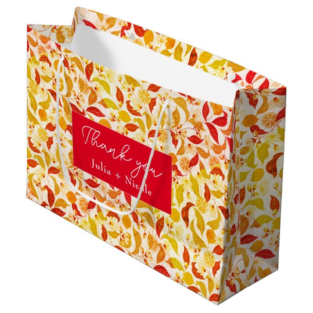 Fresh Lemony Love Citrus Foliage Wedding Large Gift Bag (Front Angled)