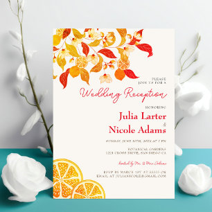 Fresh Lemony Love Citrus Foliage Wedding Reception Invitation