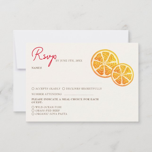 Fresh Lemony Love Citrus Foliage Wedding  RSVP Card (Front)