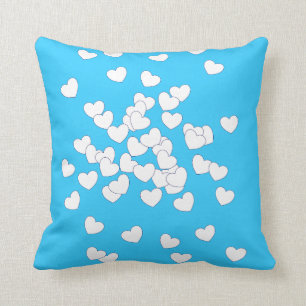 Fresh Light Blue And Cute White Hearts, Kids Cushion