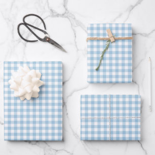 Fresh Light Blue Gingham Check Pattern Wrapping Paper Sheet