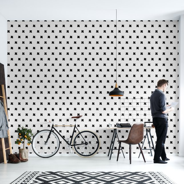 Fresh Light-Grey-Black Cross Pattern  Wallpaper (Living Room)