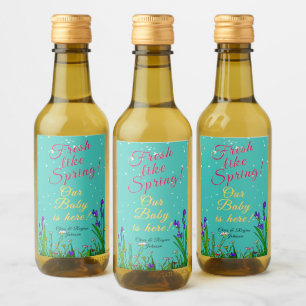 Fresh Like Spring! Wild Flowers Cyan Turquoise Wine Label