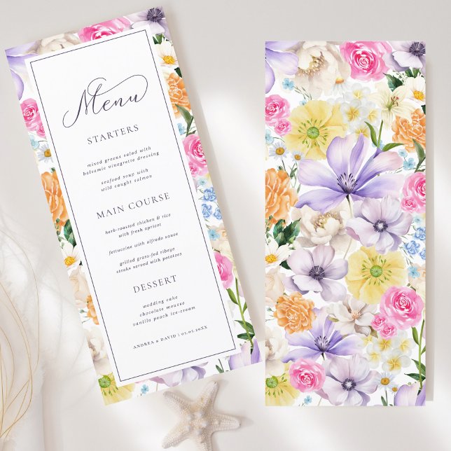 Fresh Lilac Lavender Yellow Floral Bloom Wedding Menu (Creator Uploaded)