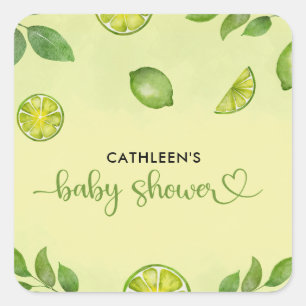 Fresh Lime Citrus Gender Neutral Baby Shower Square Sticker