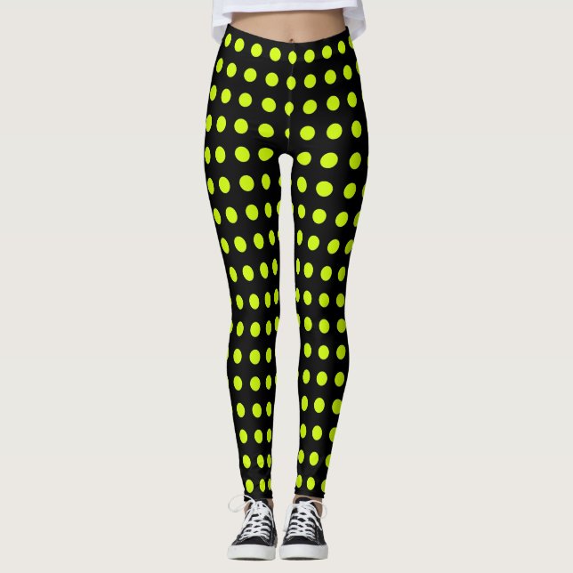 Fresh Lime green Polka dots Simple Pattern Leggings (Front)
