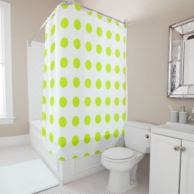 Fresh Lime green Polka dots Simple Pattern Shower Curtain (In Situ)