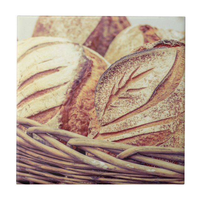 Fresh Loaves of Bread in a Basket Ceramic Tile (Front)