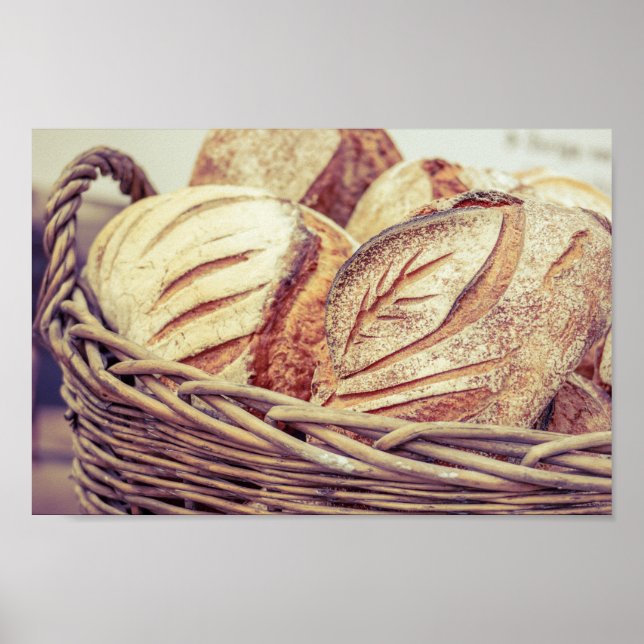 Fresh Loaves of Bread in a Basket Poster (Front)