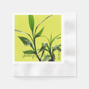Fresh lucky bamboo green leaves in green napkin