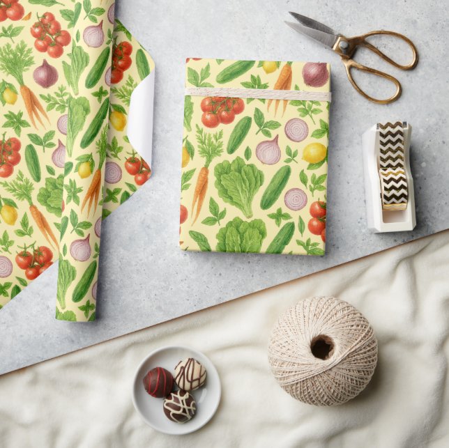 Fresh Market Veggie Garden Wrapping Paper — Lemon (Crafts)