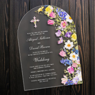 Fresh Meadow Flowers Arch Wedding Acrylic Invitations