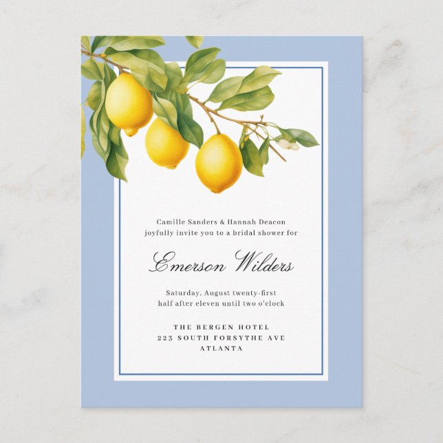 Fresh Mediterranean Lemon Bridal Shower Postcard (Front)
