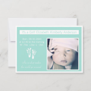 Fresh Mint Footprints Photo Birth Announcement