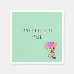Fresh Mint Green - Corgi Birthday Customisable Napkin