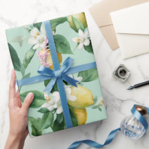 Fresh Mint Green Lemon Blossom Watercolor Pattern
