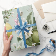 Fresh Mint Green Lemon Blossom Watercolor Pattern