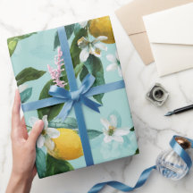 Fresh Mint Green Lemon Blossom Watercolor Pattern