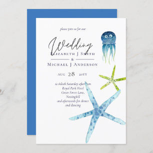 Fresh Modern Beach Ocean Life Wedding Invitations