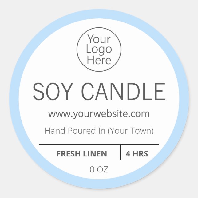 Fresh Modern Light Blue Scented Candle Labels (Front)
