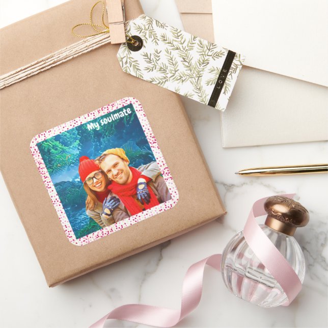 fresh modern personalized design red hearts square sticker (Gifting)