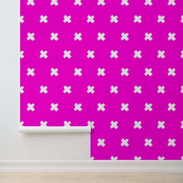 Fresh Neon-Pink--White Cross Pattern  Wallpaper (Application)