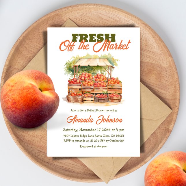 Fresh Off Market Peach Harvest Fall Bridal Shower Invitation (Creator Uploaded)