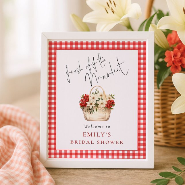 Fresh off Market Red Gingham Welcome Bridal Shower Poster (Creator Uploaded)