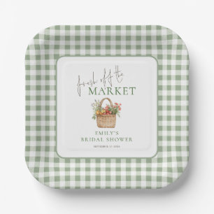 Fresh off Market Sage Gingham Bridal Shower Paper Plate