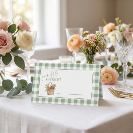 Fresh off Market Sage Gingham Bridal Shower Place Card