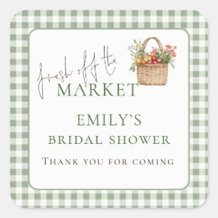 Fresh off Market Sage Gingham Bridal Shower Thanks Square Sticker