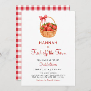 Fresh Off The Farm Strawberry Bow Bridal Shower Invitation
