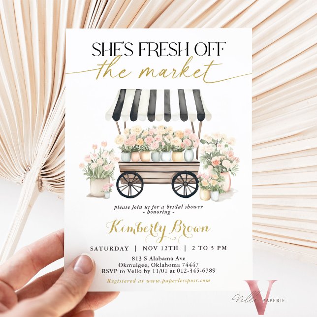 Fresh Off the Market Black White Bridal Shower Invitation (Creator Uploaded)