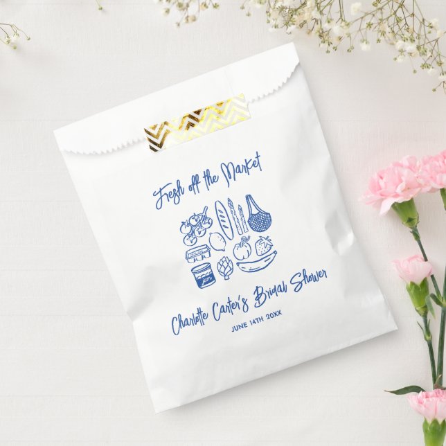 Fresh Off The Market Blue Hand Drawn Bridal Shower Favour Bag (Sealed)