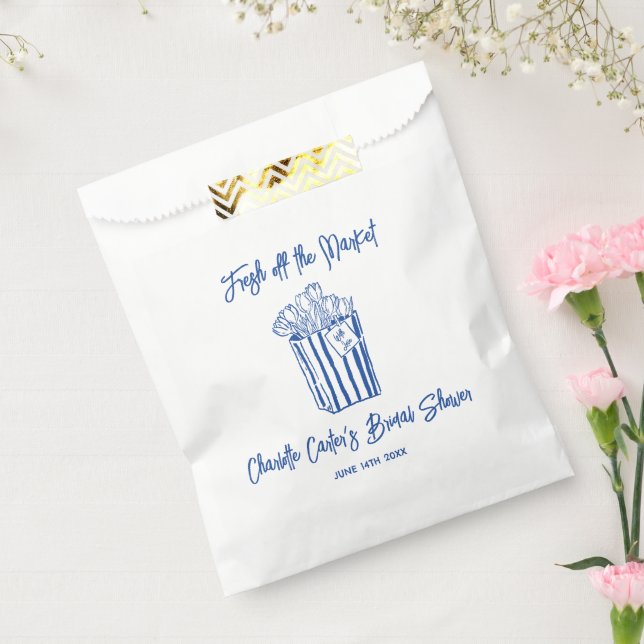 Fresh Off The Market Blue Hand Drawn Bridal Shower Favour Bag (Sealed)
