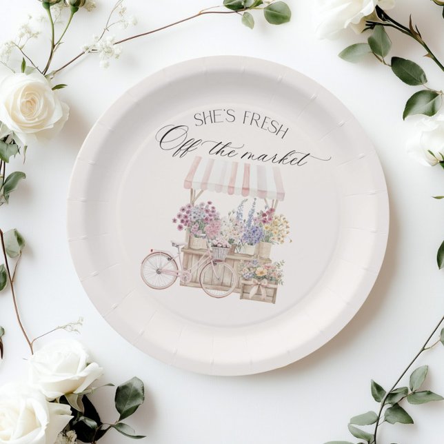 Fresh Off the Market Boho Flower Cart Bridal Paper Plate (Creator Uploaded)