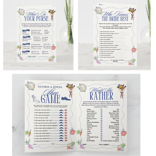 Fresh Off the Market Bridal Shower 4 Games card (Fresh Off the Market Bridal Shower Wedding 4 Games fun funny party country rustic theme spring)
